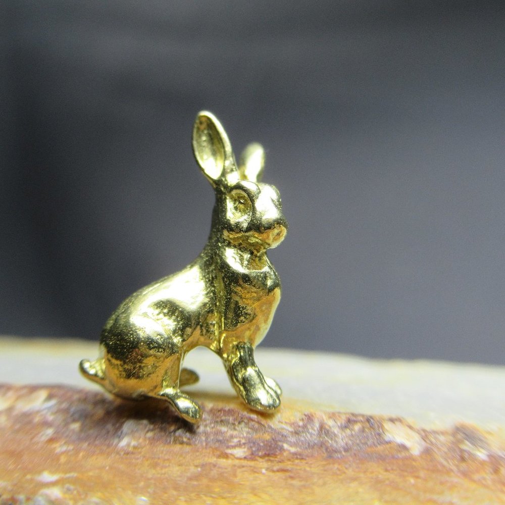 Golden Bunny Rabbit Charm, Artisan Cast Brass